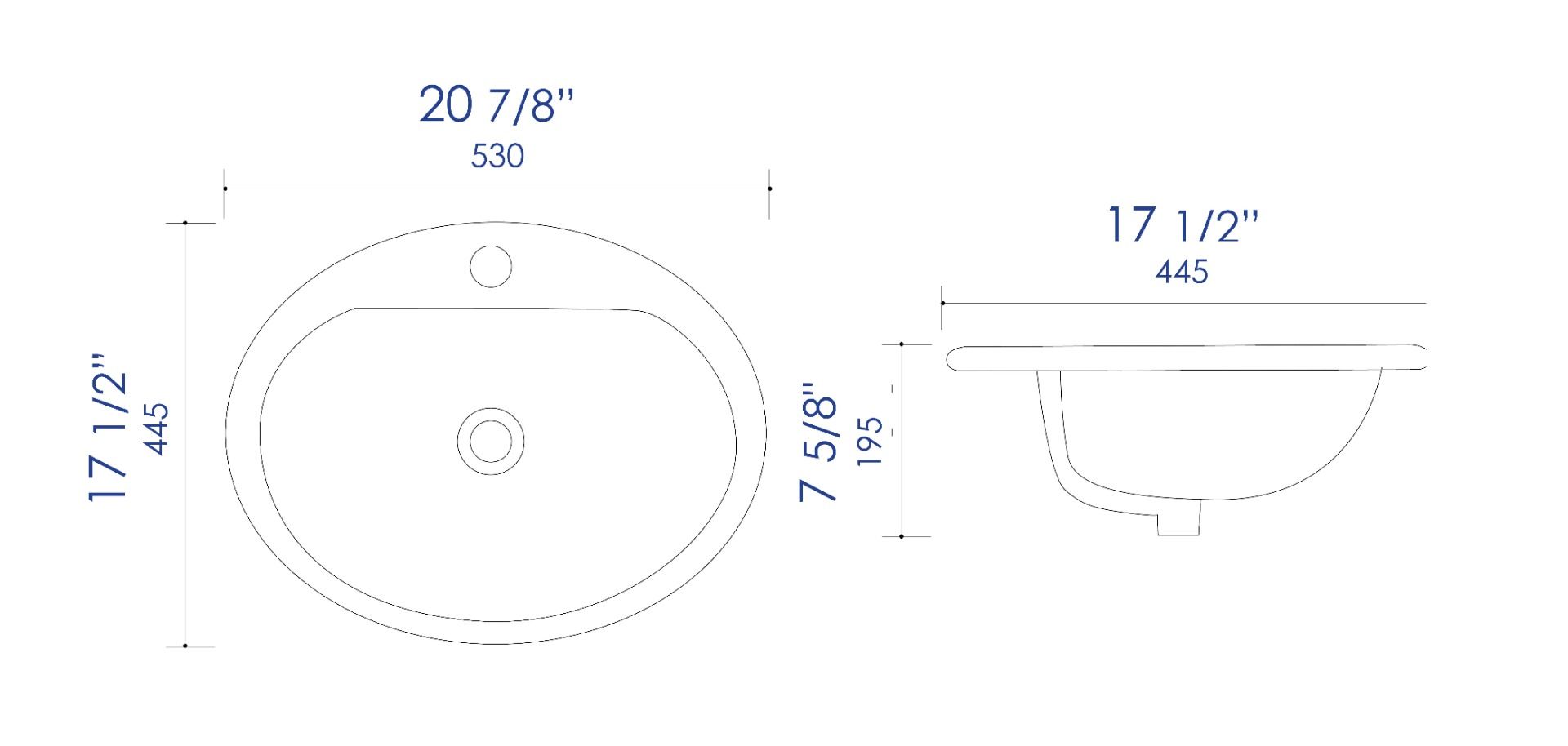 ALFI brand 20.88" x 17.5" Oval Drop In Porcelain Bathroom Sink, White, 1 Faucet Hole, ABC802