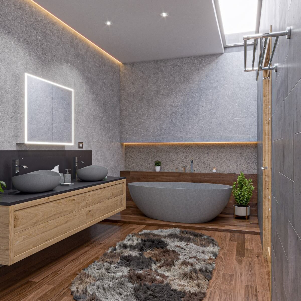 ALFI brand 72" Concrete Free Standing Oval Bathtub, Gray Matte, ABCO72TUB