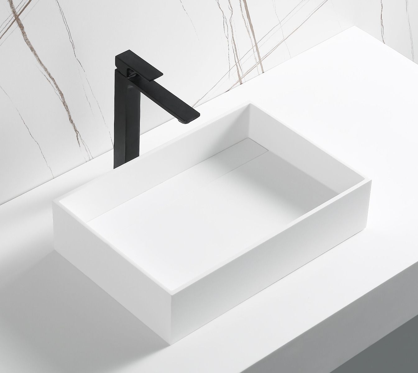 ALFI brand 20" x 13.5" Rectangle Above Mount Resin Bathroom Sink, White Matte, No Faucet Hole, ABRS2014