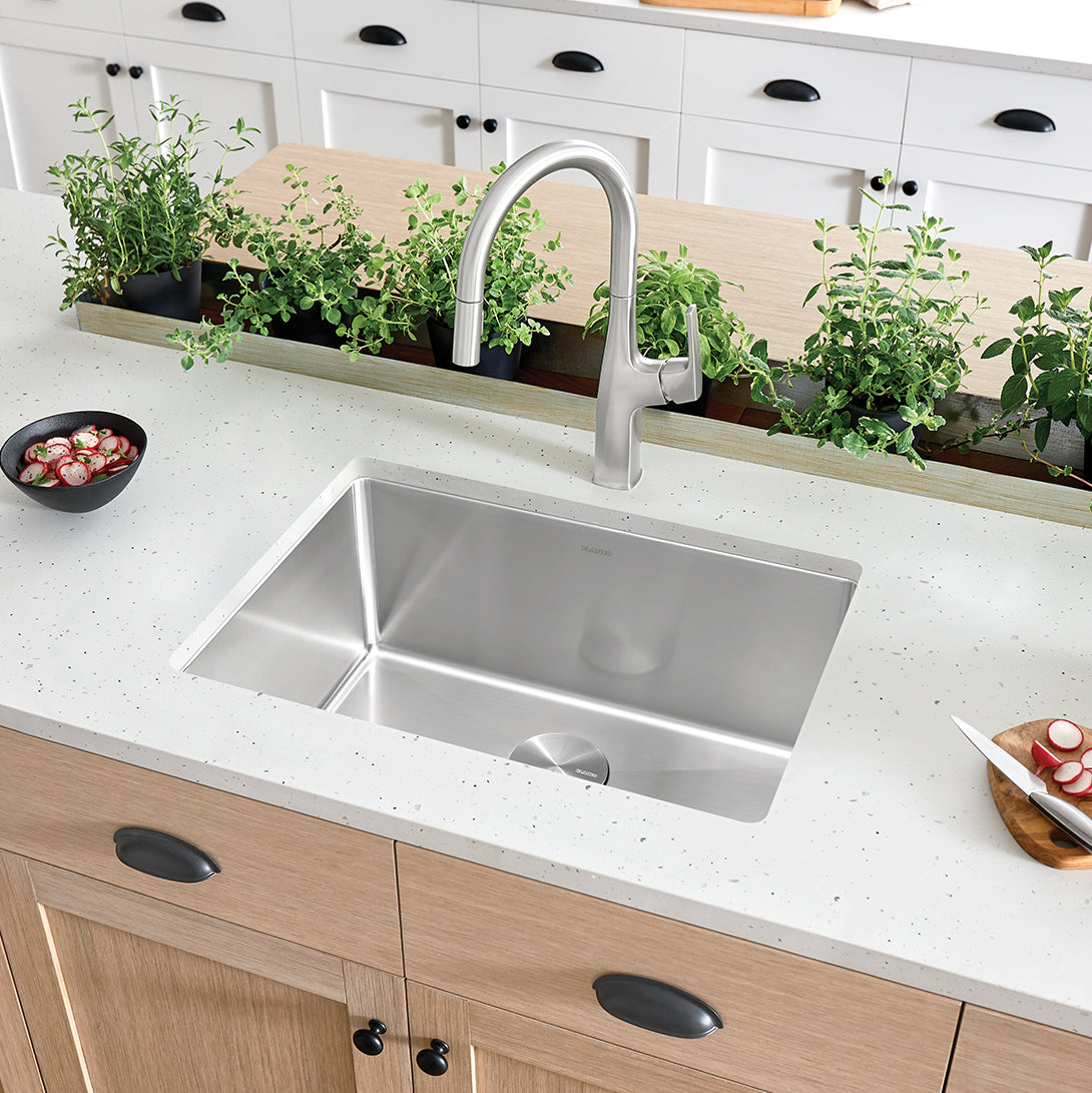 Blanco Cuvee 25" Undermount Stainless Steel Kitchen Sink, Satin Polish, 16 Gauge, No Faucet Hole, 524752