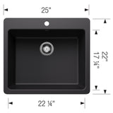 Blanco Liven 25" Dual Mount Silgranit Kitchen Sink, Coal Black, 1 Faucet Hole, 443218