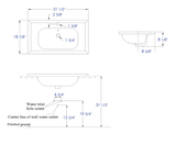 Eago 31.5" x 18.88" Rectangle Drop In Porcelain Bathroom Sink, White, 1 Faucet Hole, BH003