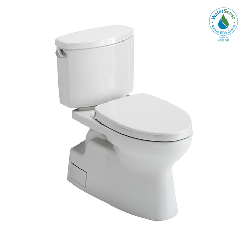 TOTO Vespin II Two-Piece Elongated 1.28 GPF Universal Height Toilet with CEFIONTECT and SS124 SoftClose Seat, WASHLET+ Ready, Cotton White, Vitreous China|Plastic, MS474124CEFG#01