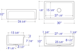 ALFI 30" Single Bowl Thick Wall Fireclay Farmhouse Apron Sink, White, AB3018ARCH-W