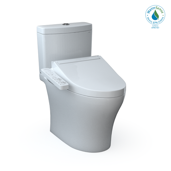 TOTO WASHLET+ Aquia IV Two-Piece Elongated Universal Height Dual Flush 1.28 and 0.9 GPF Toilet and WASHLET C2 Bidet Seat, Cotton White, Vitreous China|Plastic, MW4463074CEMFGN#01