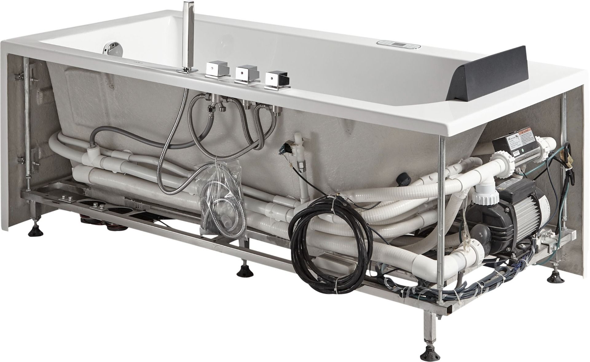 Eago 59" Acrylic Corner Rectangle Bathtub with Fixtures, White, AM154ETL-R5
