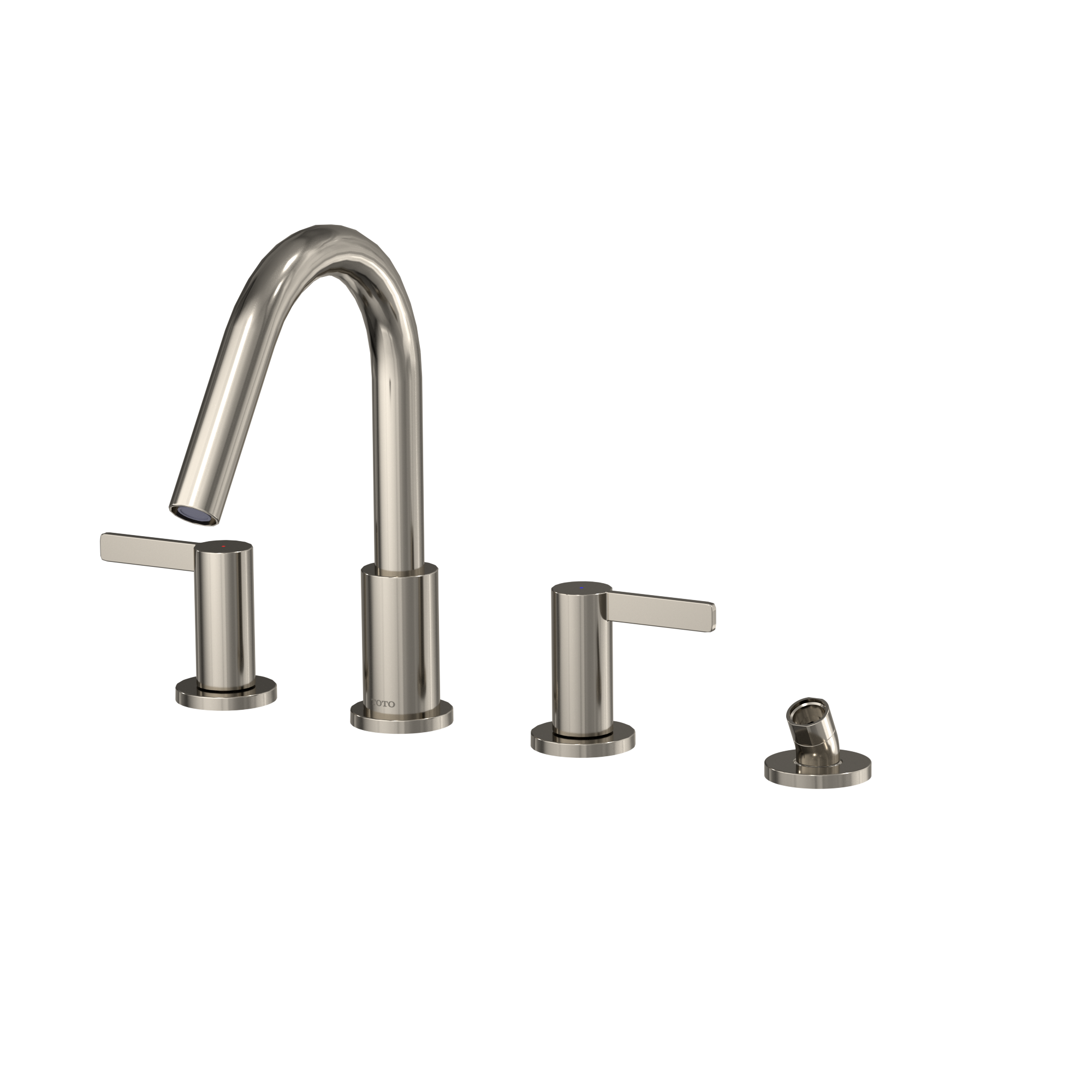 TOTO GF Two Lever Handle Deck-Mount Roman Tub Filler Trim with Handshower, Polished Nickel, Brass, TBG11202UA#PN