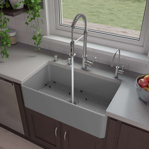 Alternate Image for ALFI brand 33" Fireclay Farmhouse Sink, Gray Matte, No Faucet Hole, ABF3318S-GM