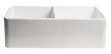 ALFI brand 33" Fireclay Farmhouse Sink, 50/50 Double Bowl, White, No Faucet Hole, ABF3318D-W