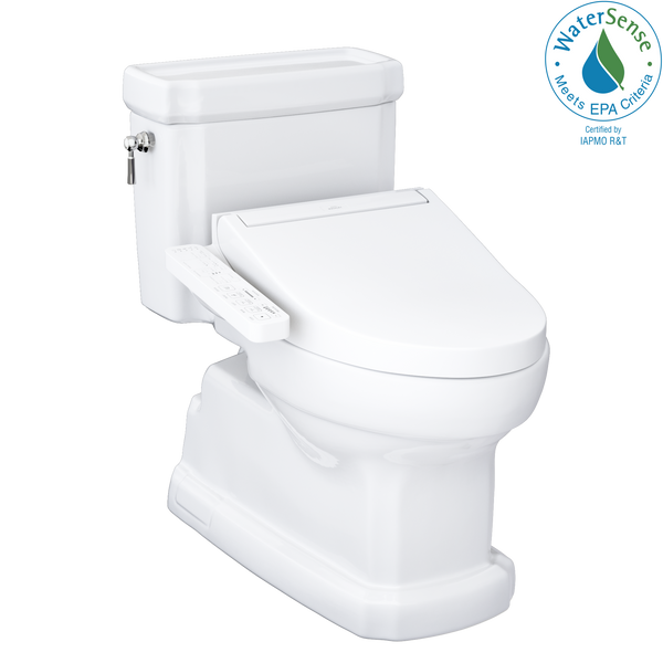 TOTO WASHLET+ Eco Guinevere Elongated 1.28 GPF Universal Height Toilet with C2 Bidet Seat, Cotton White, Vitreous China|Plastic, MW9743074CEFG#01