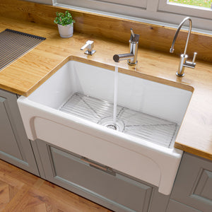 Alternate Image for ALFI 30" Single Bowl Thick Wall Fireclay Farmhouse Apron Sink, White, AB3018ARCH-W