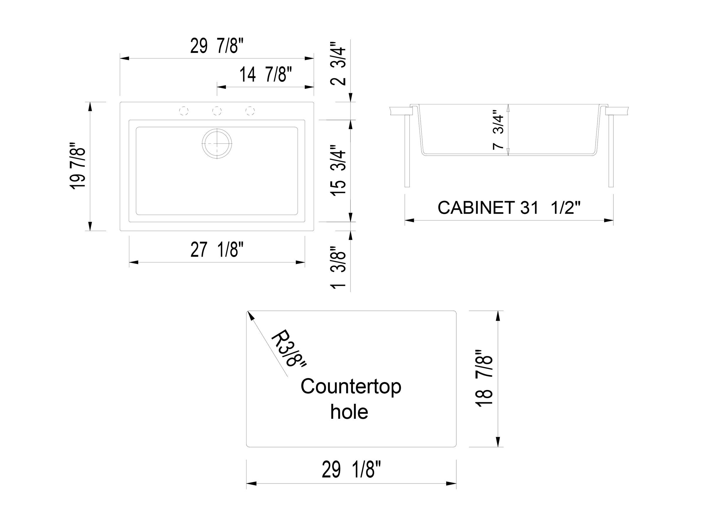 ALFI brand AB3020DI-T Titanium 30" Drop-In Single Bowl Granite Composite Kitchen Sink