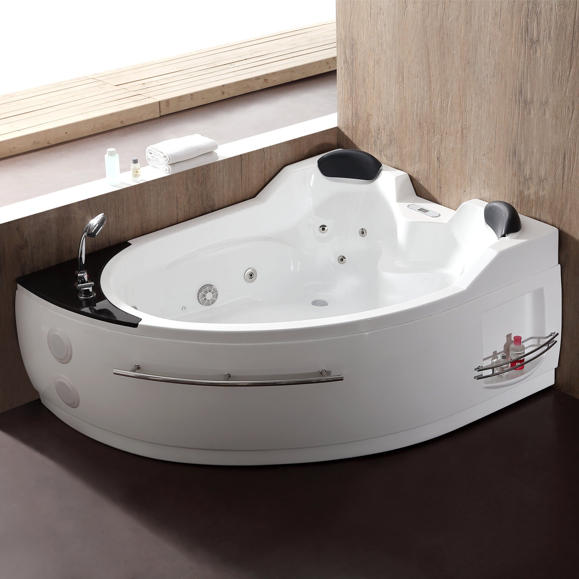 Eago 67" Acrylic Corner Neo-angle Round Bathtub, White, AM113ETL-L