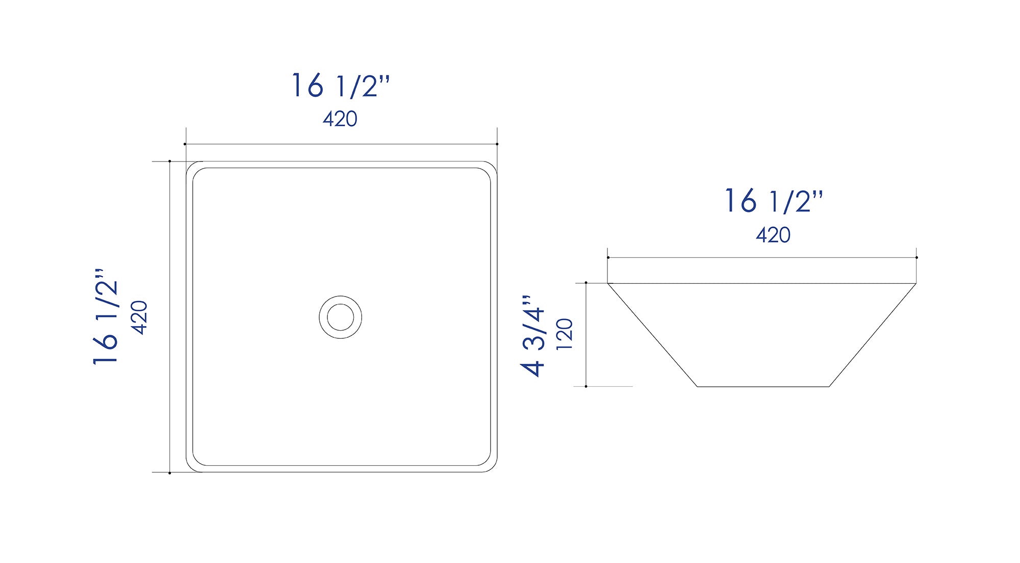 ALFI brand 16.5" x 16.5" Square Above Mount Porcelain Bathroom Sink, White, No Faucet Hole, ABC912