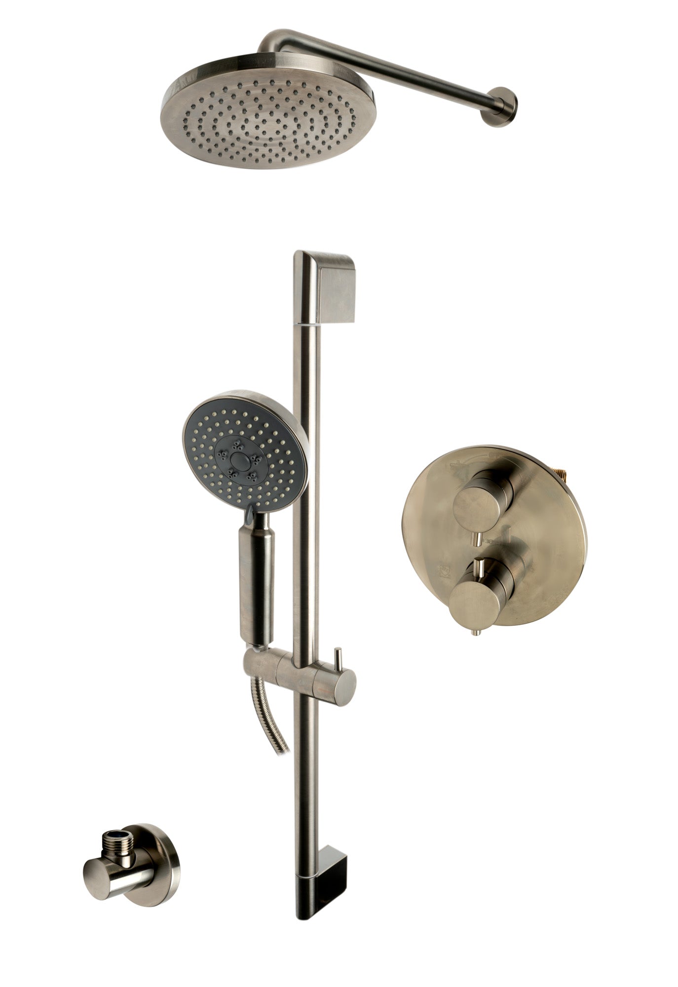 ALFI brand AB2545-BN Brushed Nickel Round Style 2 Way Thermostatic Shower Set, Brass