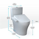 TOTOWASHLET+ Aquia IV Two-Piece Elongated Dual Flush 1.28 and 0.9 GPF Toilet and WASHLET C2 Bidet Seat, Cotton White, Vitreous China|Plastic, MW4463074CEMGN#01