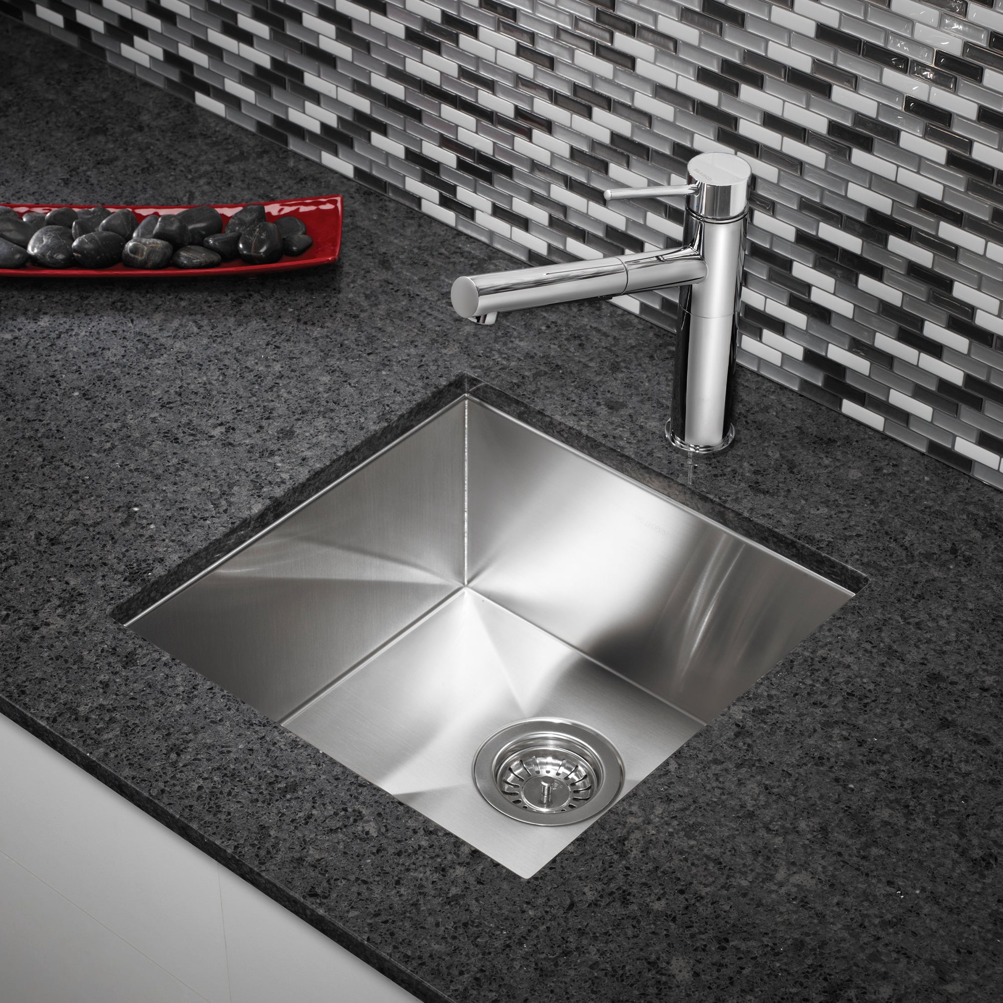 Blanco Quatrus 17" Square Stainless Steel Bar/Prep Sink, Satin Polish, 18 Gauge, No Faucet Hole, 443049