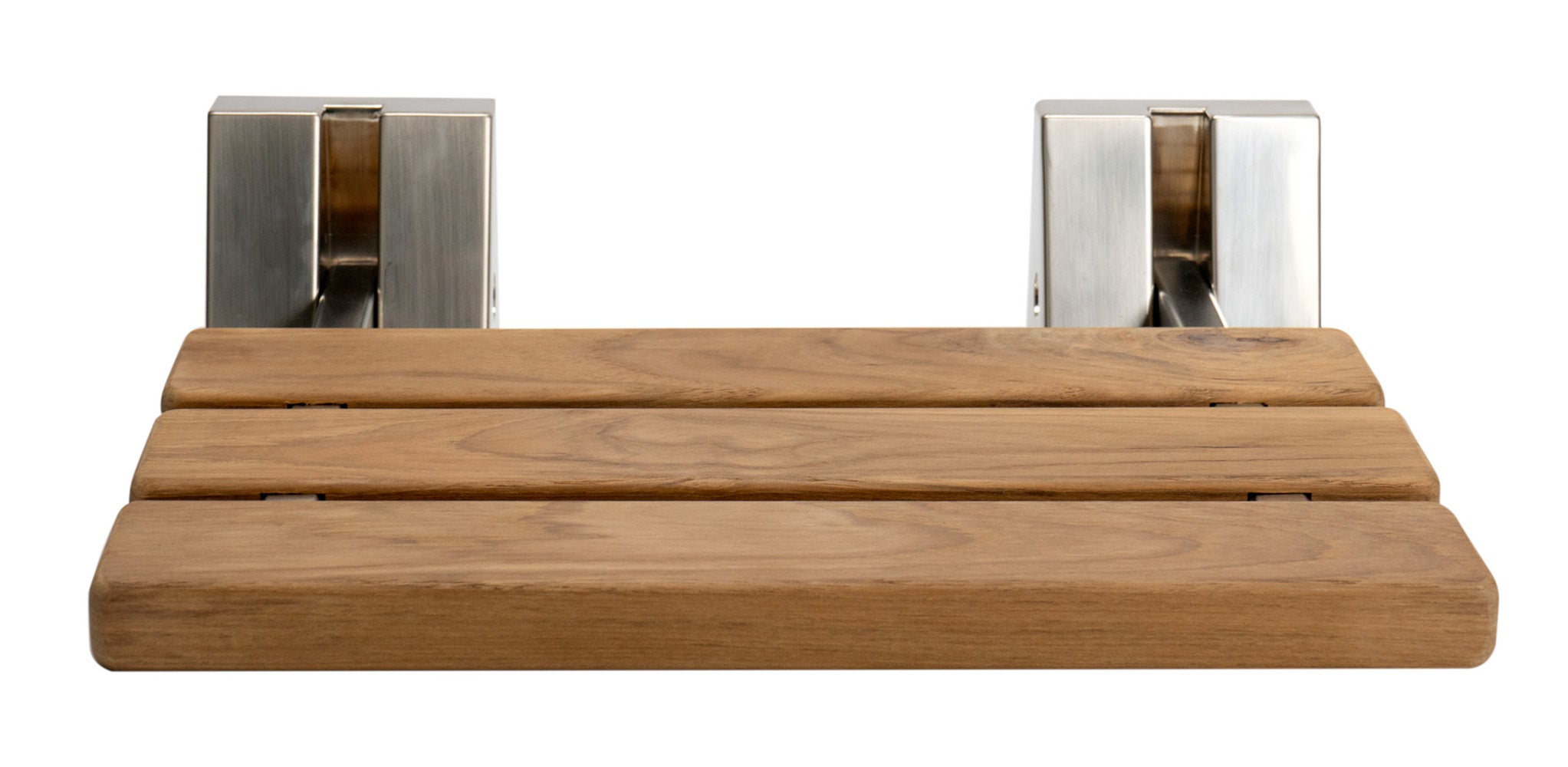 ALFI brand ABS16S-BN Brushed Nickel 16" Folding Teak Wood Shower Seat Bench, Natural Wood