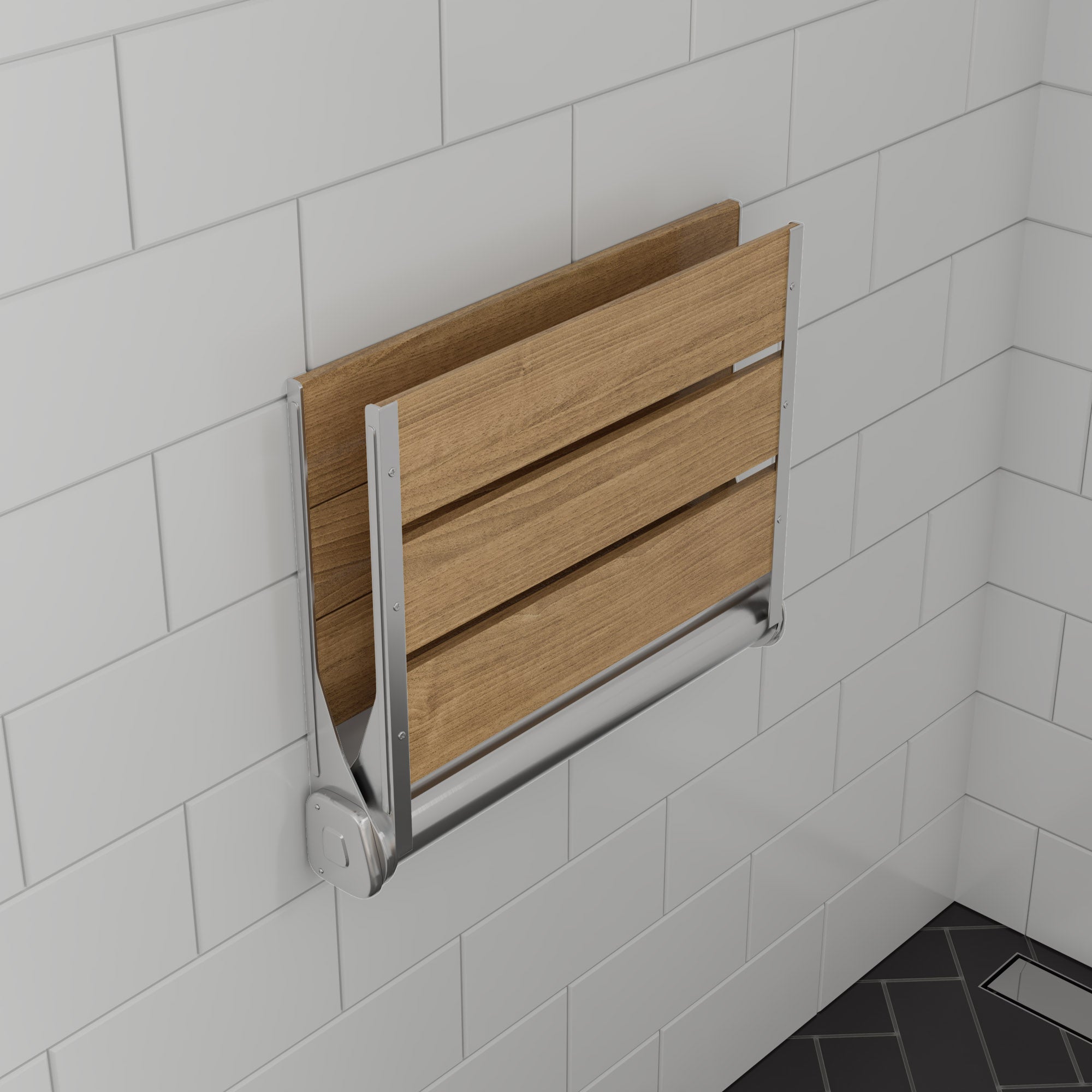 ALFI brand ABS17 17" Folding Teak Wood Shower Seat Bench with Backrest, Natural Wood, ABS17-SA