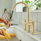 Blanco Empressa Pull-Down Dual-Spray Bridge Faucet, Satin Gold, 1.5 GPM, Brass, 442981