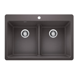 Alternate Image for Blanco Liven 33" Dual Mount Silgranit Kitchen Sink, 50/50 Double Bowl, Cinder, 1 Faucet Hole, 443204