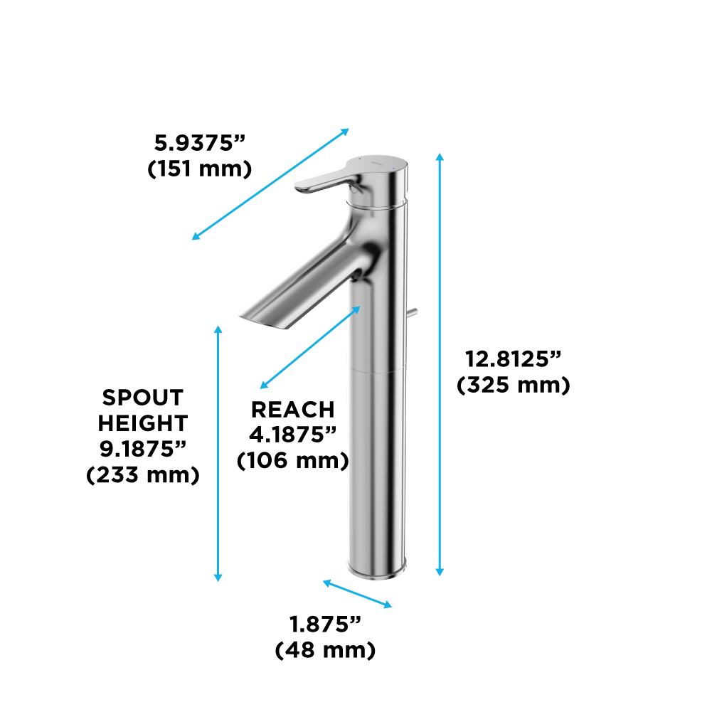 TOTO Brass, TLS01307U#CP LB Series 1.2 GPM Single Handle Bathroom Faucet for Vessel Sink with Drain Assembly, Polished Chrome