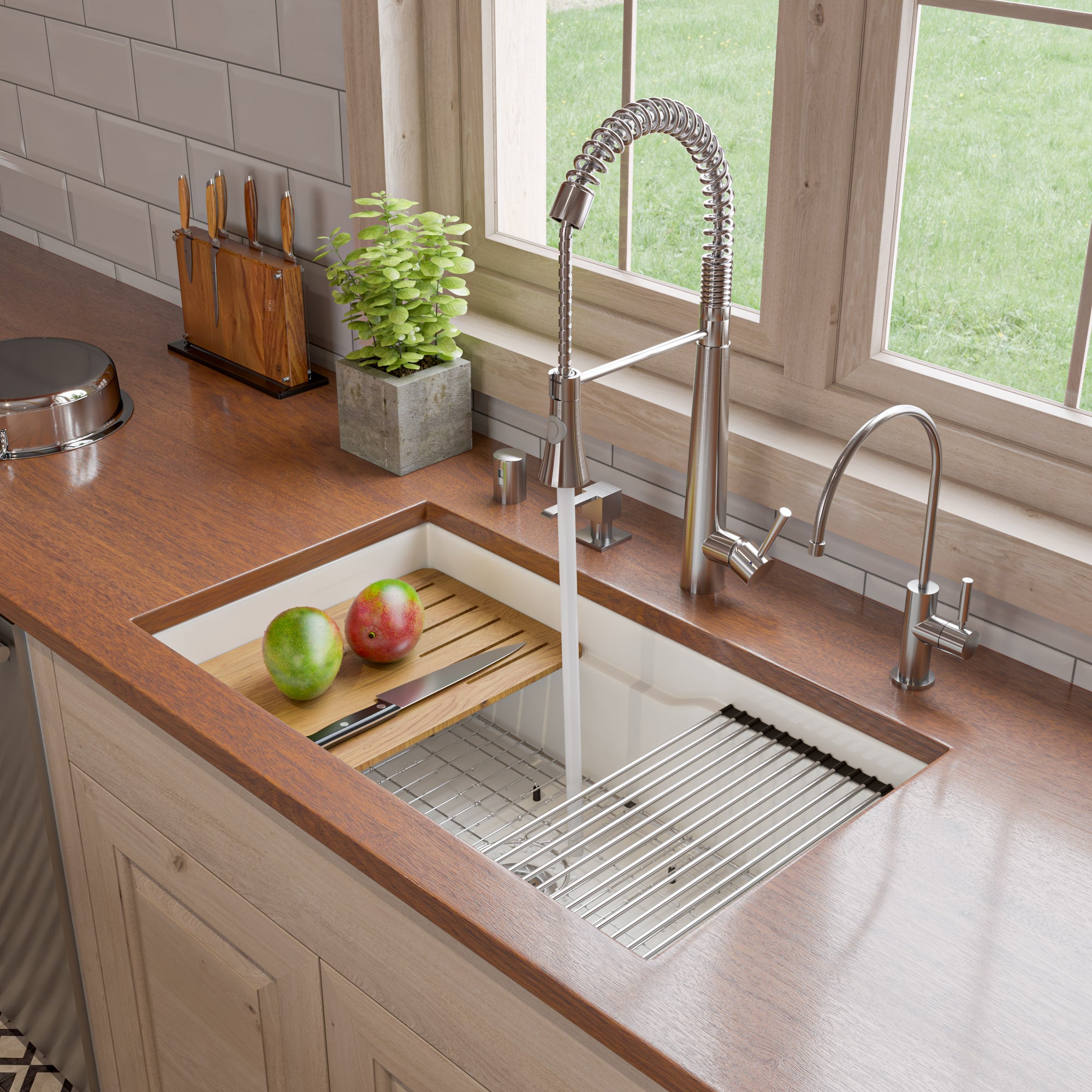 ALFI brand 32 fireclay workstation farmhouse step rim sink white product image