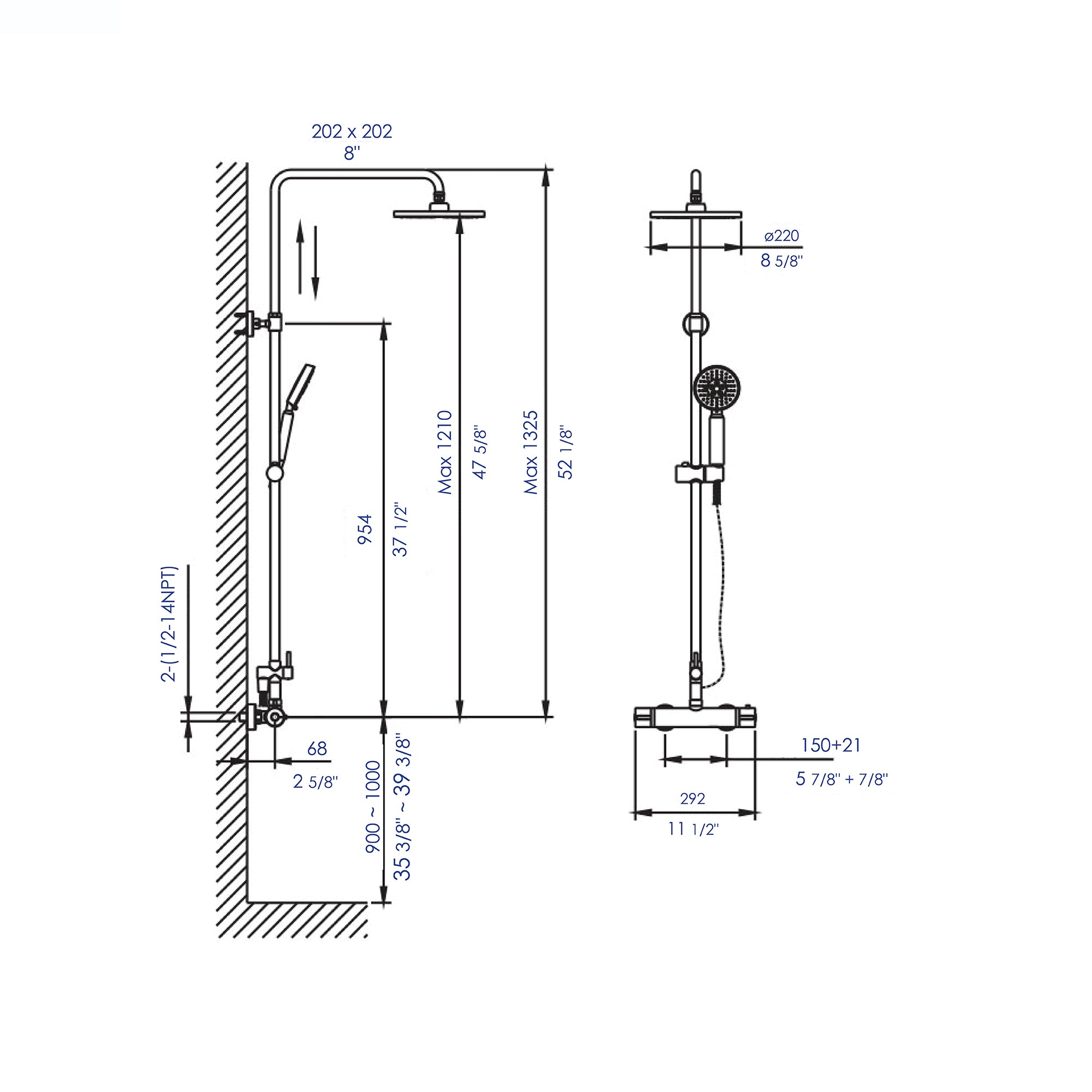 ALFI brand AB2867-BN Brushed Nickel Round Style Thermostatic Exposed Shower Set, Brass