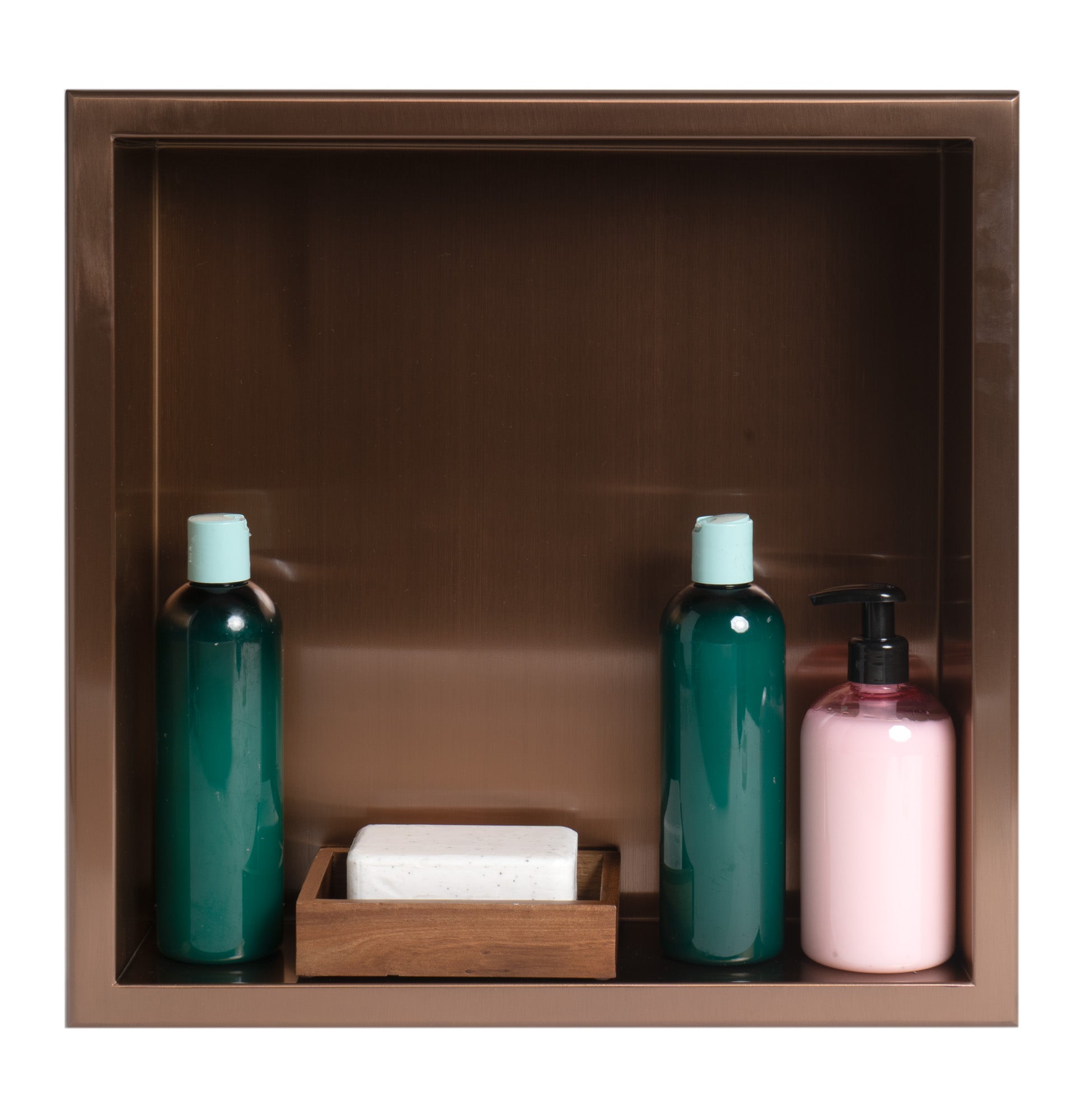 ALFI brand ABNP1616-BC 16" x 16" Brushed Copper PVD Steel Square Single Shelf Shower Niche, Stainless Steel, 20 Gauge
