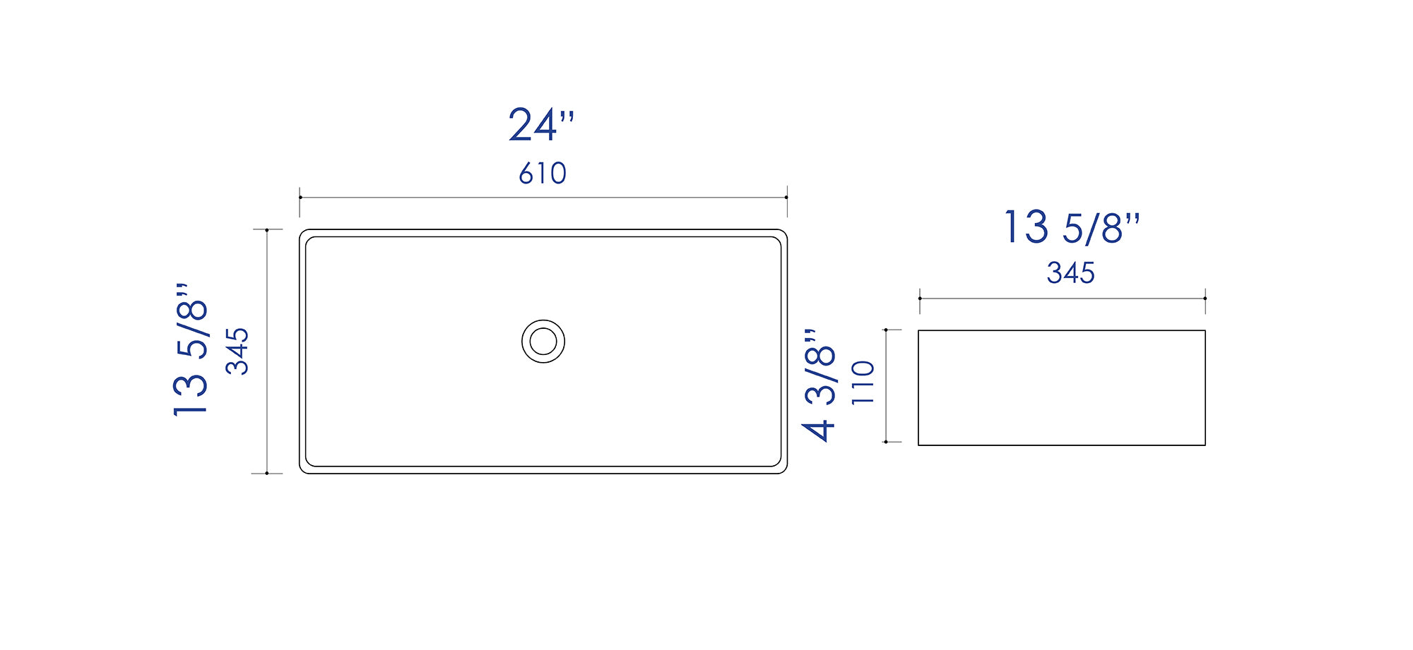 ALFI brand 24" x 13.63" Rectangle Above Mount Porcelain Bathroom Sink, White, No Faucet Hole, ABC902-W