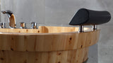 ALFI brand 65" Cedar Wood Free Standing Oval Bathtub with Fixtures & Headrests, Natural Wood, AB1130