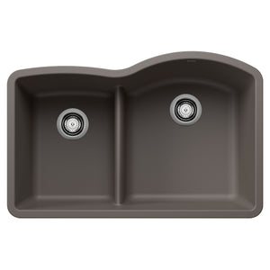 Alternate Image for Blanco Diamond 32" Undermount Silgranit Kitchen Sink, 60/40 Double Bowl, Volcano Gray, No Faucet Hole, 443103