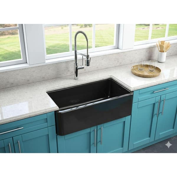 Latoscana 33" Fireclay Single Bowl Black Farmhouse Apron Sink, Reversible, LFS3318B