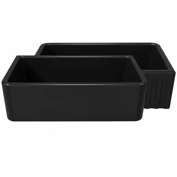 Latoscana 33" Fireclay Single Bowl Black Farmhouse Apron Sink, Reversible, LFS3318B