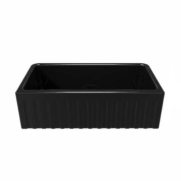 Latoscana 33" Fireclay Single Bowl Black Farmhouse Apron Sink, Reversible, LFS3318B