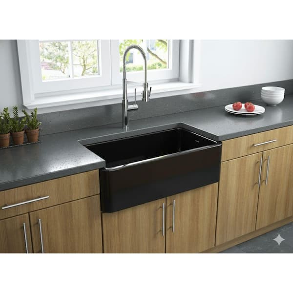Latoscana 33" Fireclay Single Bowl Black Farmhouse Apron Sink, Reversible, LFS3318B