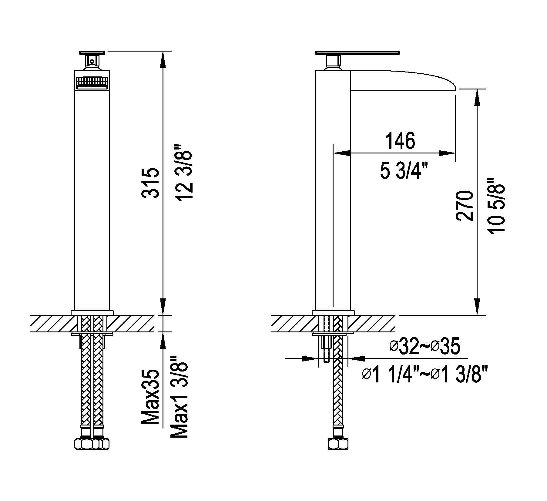 ALFI Brushed Nickel Single Hole Tall Waterfall Bathroom Faucet, AB1597-BN