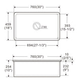 ALFI brand 30" Dual Mount Fireclay Kitchen Sink, White, No Faucet Hole, ABF3018UD-W