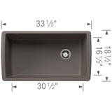 Blanco Diamond 34" Undermount Silgranit Kitchen Sink, Volcano Gray, No Faucet Hole, 443108