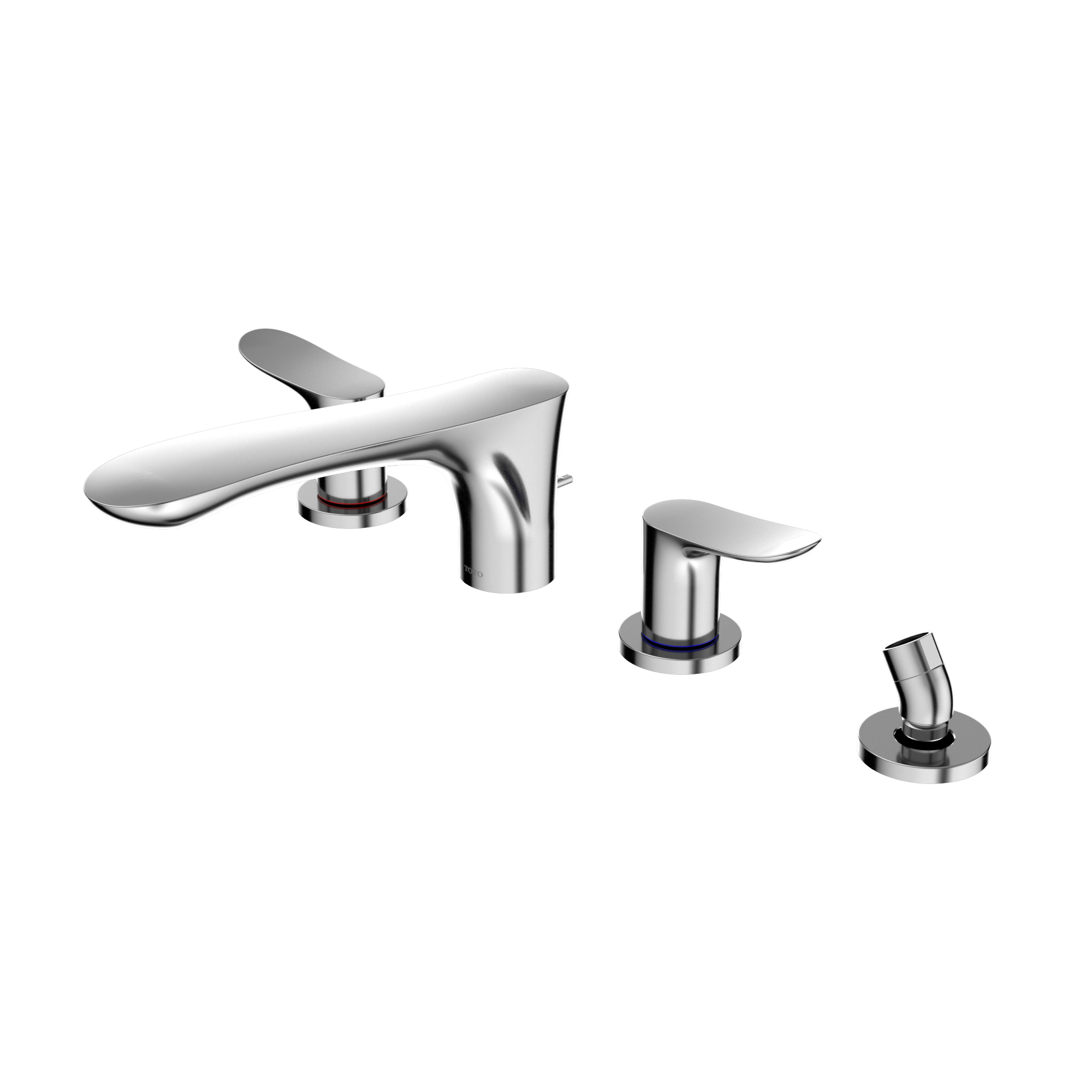 TOTO GO Two-Handle Deck-Mount Roman Tub Filler Trim with Handshower, Polished Chrome, Brass, TBG01202U#CP