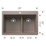 Blanco Liven 33" Dual Mount Silgranit Kitchen Sink, 60/40 Double Bowl, Truffle, 1 Faucet Hole, 443214