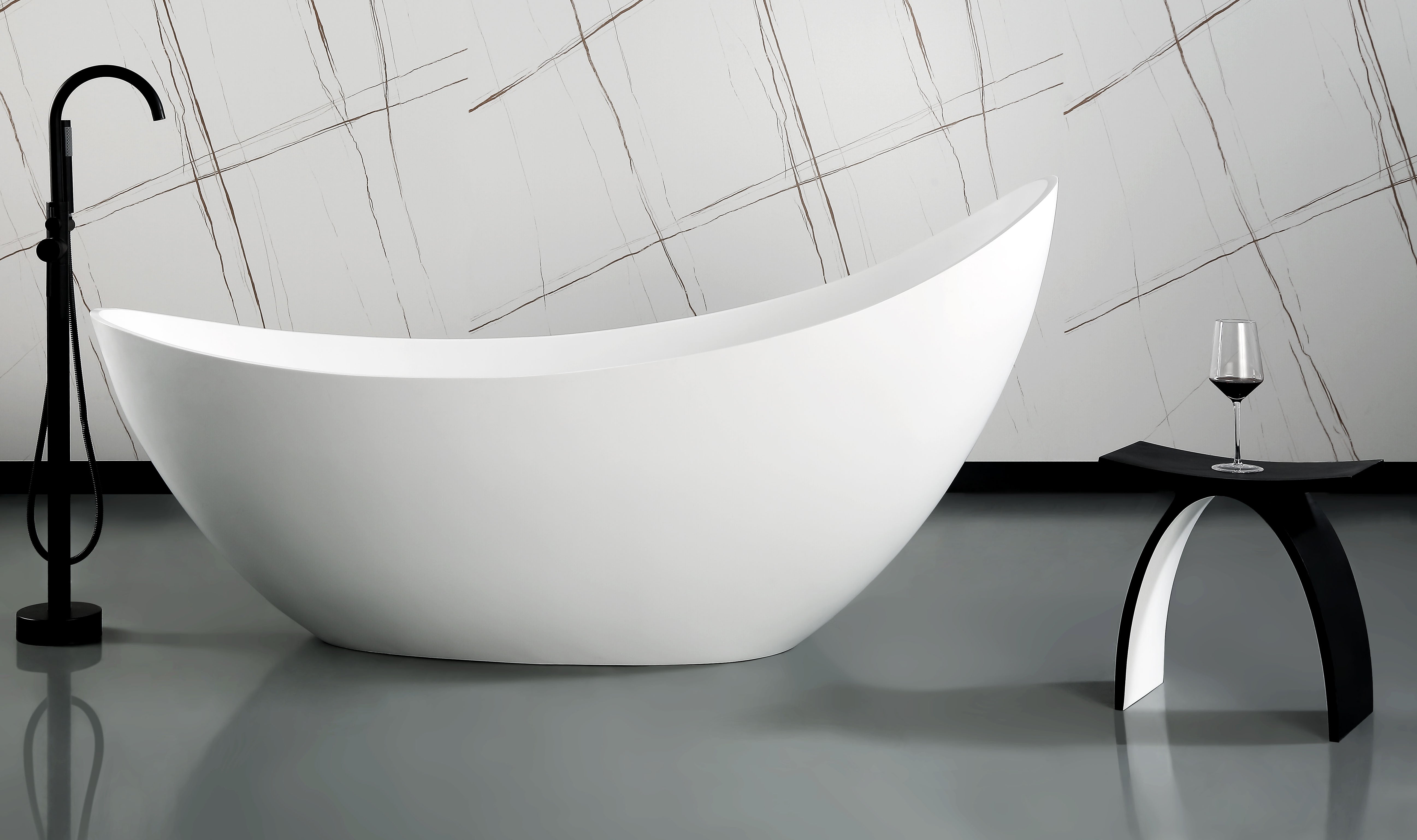 ALFI brand ABST77BM Black Matte Arched Solid Surface Resin Bathroom / Shower Stool, Black & White