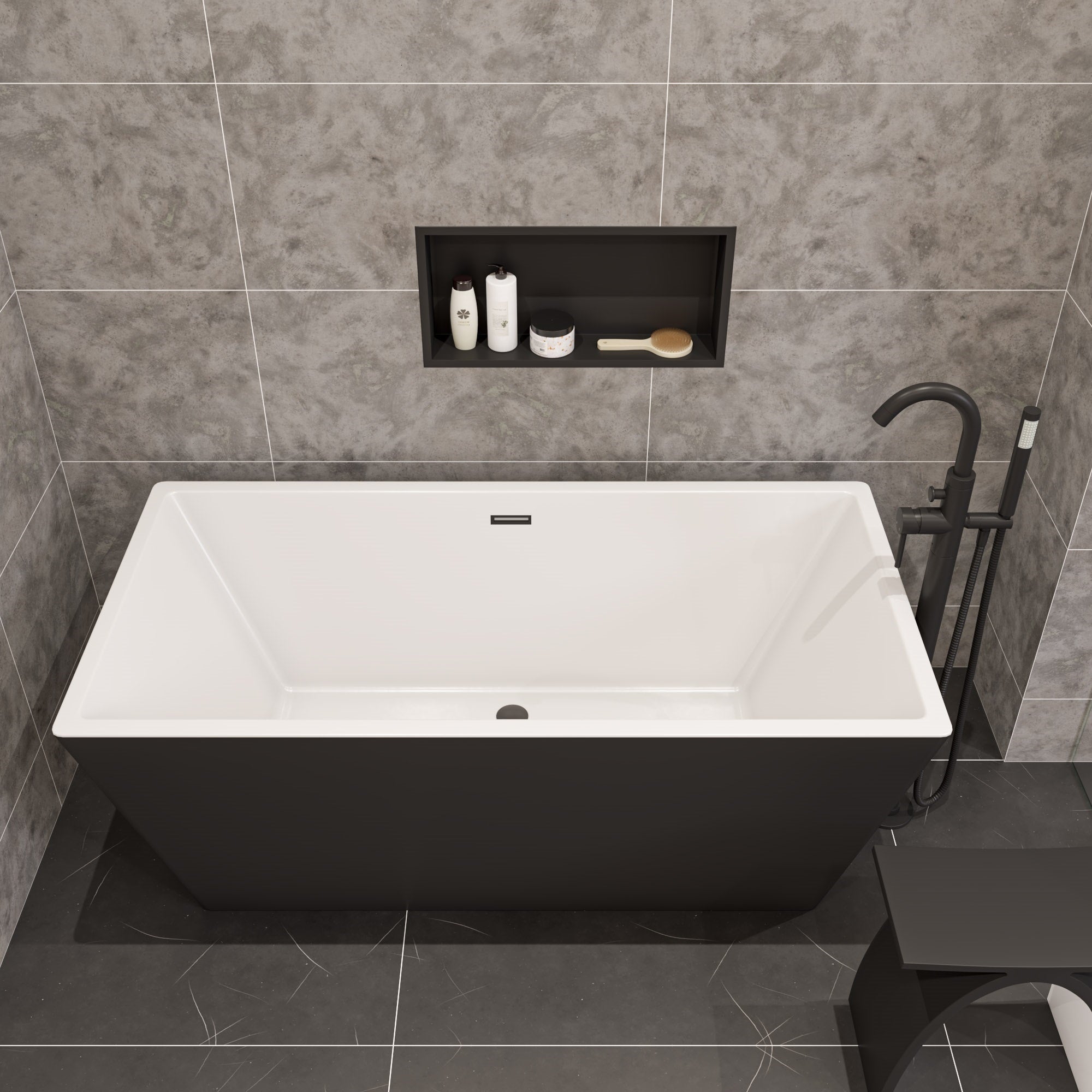 ALFI brand ABNC2412-BLA 24 x 12 Black Matte Stainless Steel Horizontal Single Shelf Bath Shower Niche, 20 Gauge