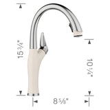 Blanco Artona Pull-Down Dual-Spray Kitchen Faucet, PVD Steel/Soft White, 1.5 GPM, Brass, 443040