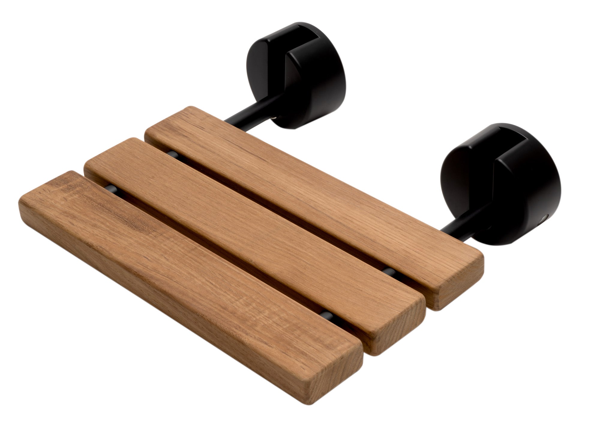 ALFI brand ABS16R-BM Black Matte 16" Wide Foldable Teak Shower Seat with Round Hardware, Teak Wood, Natural Wood