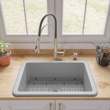 ALFI brand 27" Dual Mount Fireclay Kitchen Sink, Gray Matte, No Faucet Hole, ABF2718UD-GM