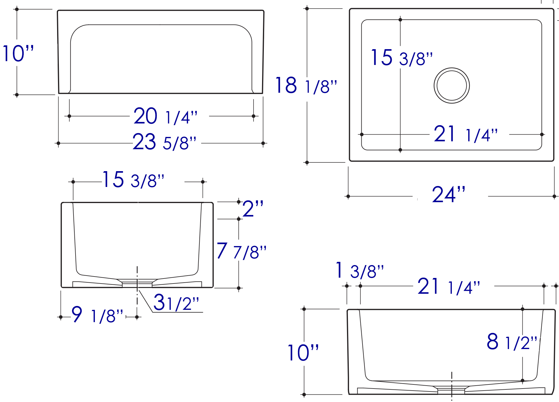 ALFI 24" Thick Wall Single Bowl Fireclay Farmhouse Apron Sink, White, AB2418ARCH-W