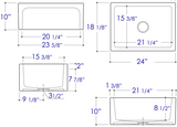 ALFI 24" Thick Wall Single Bowl Fireclay Farmhouse Apron Sink, White, AB2418ARCH-W