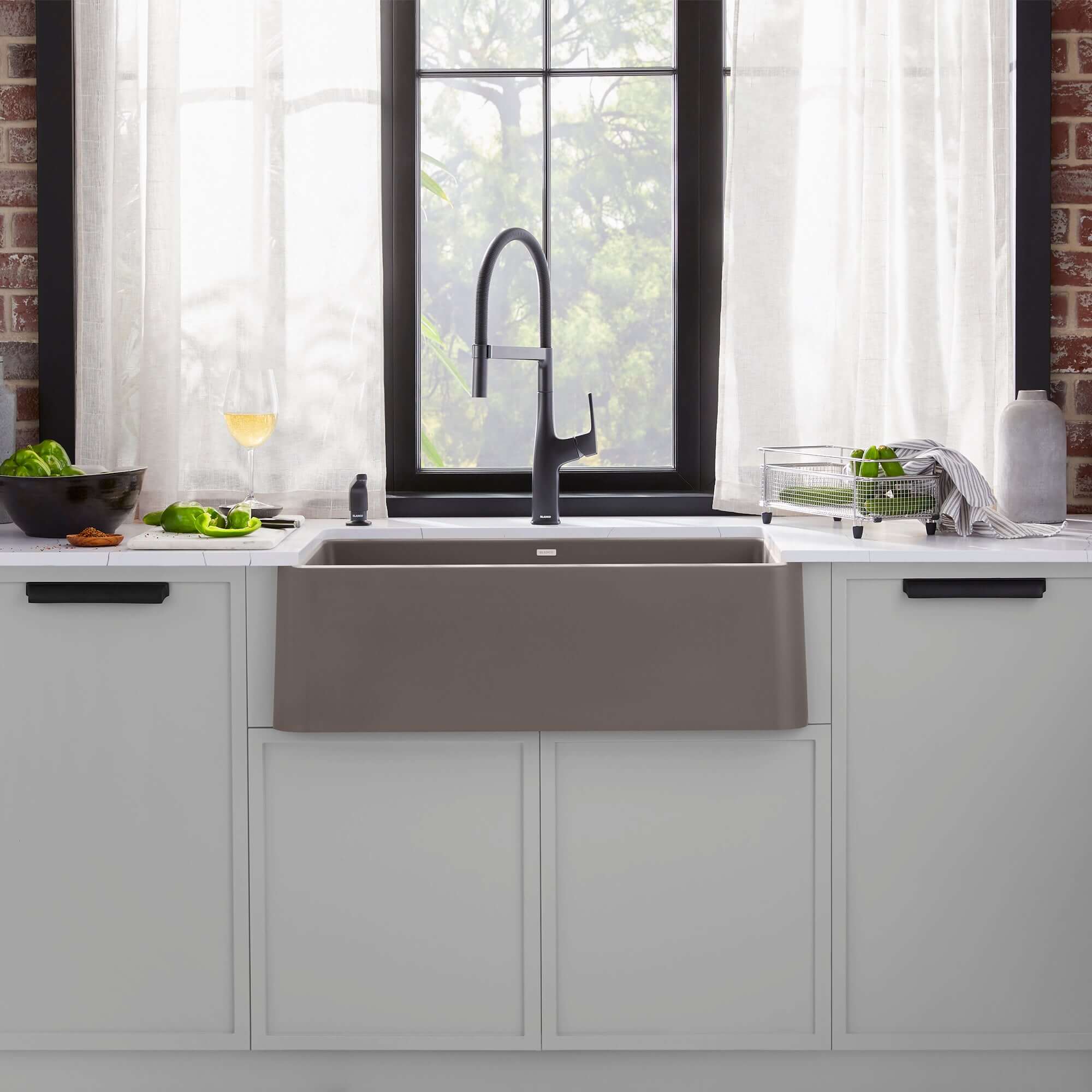 Blanco Ikon 33" Silgranit Farmhouse Sink, Volcano Gray, No Faucet Hole, 443114