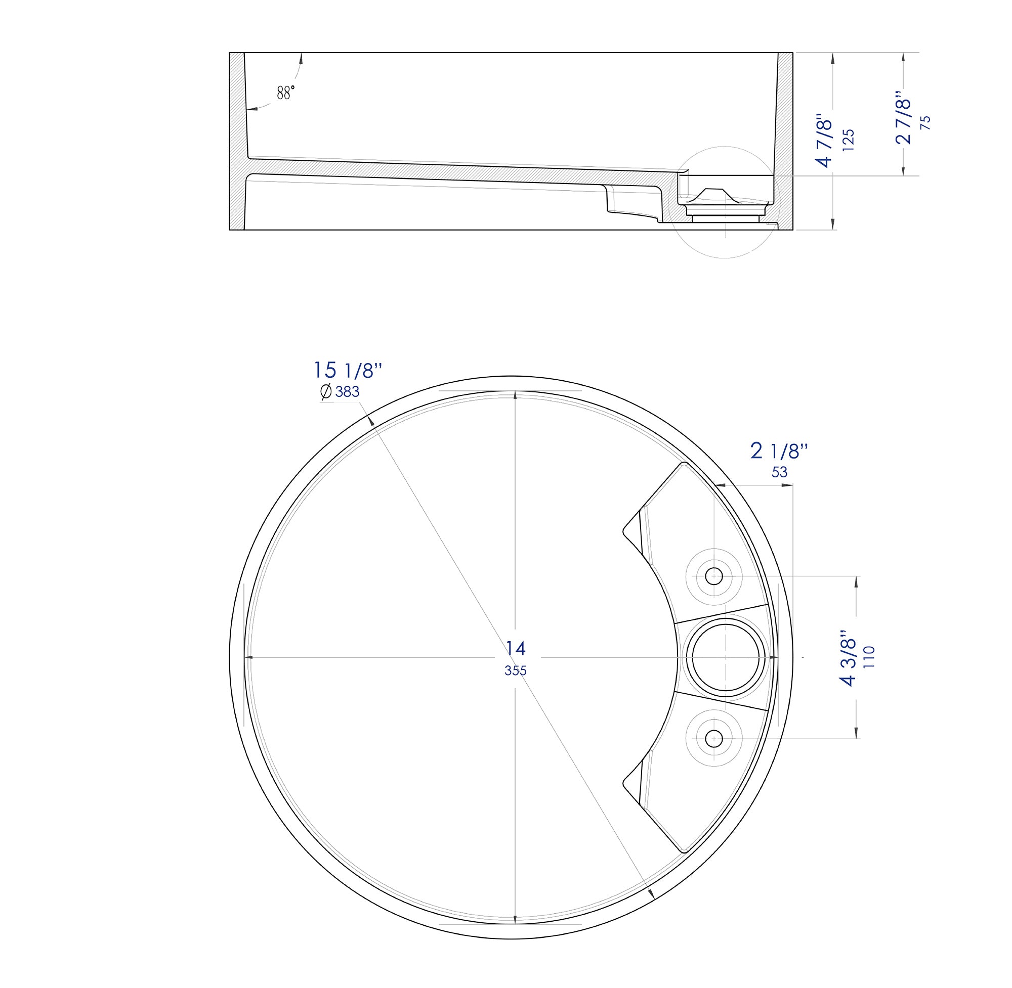 ALFI brand 15.13" x 15.13" Round Above Mount Resin Bathroom Sink, White Matte, No Faucet Hole, ABRS15R